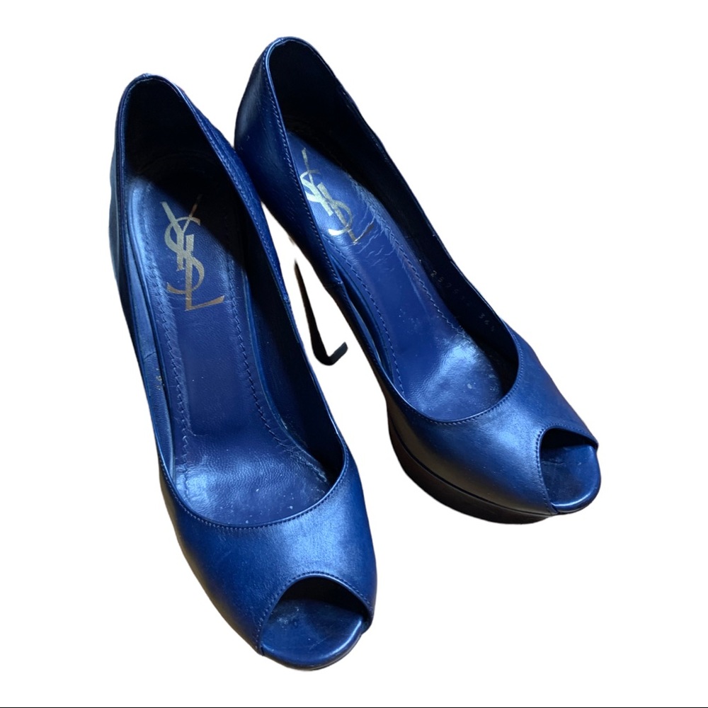 YVES SAINT LAURENT PEEP TOE PLATFORM PUMPS